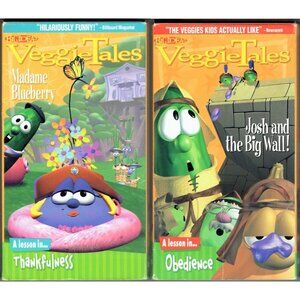 2 Veggie Tales VHS Tapes Madame Blueberry Thankfulness Josh Big Wall Obedience